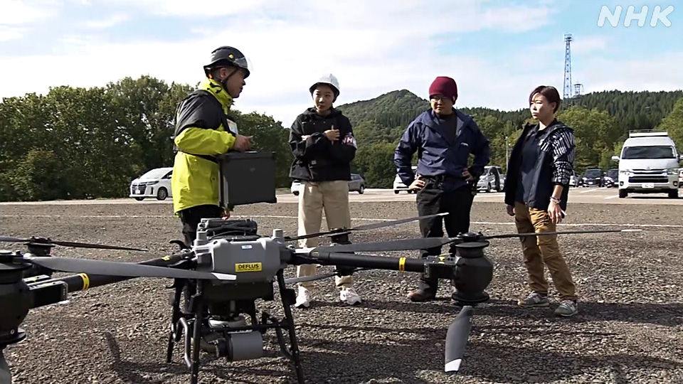Demonstrasi uji coba drone digelar di Prefektur Akita.