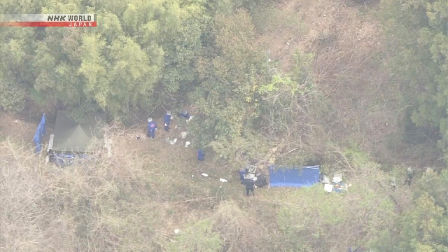 Petugas kepolisian dan area pegunungan di Kota Nantan, Prefektur Kyoto, terkait penemuan jenazah seorang bocah yang sebelumnya dilaporkan hilang.