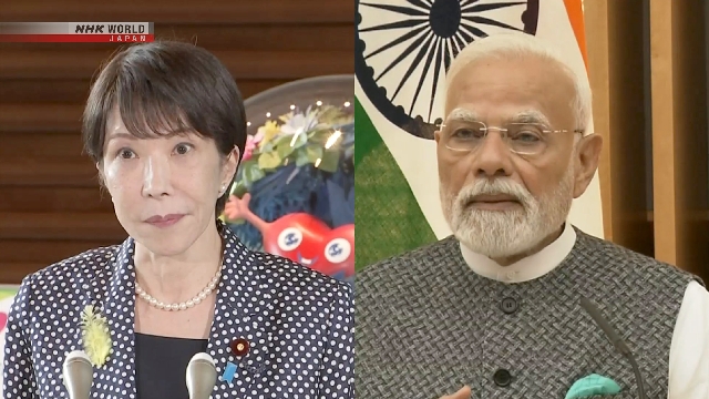 Perdana Menteri Jepang Takaichi Sanae dan Perdana Menteri India Narendra Modi dalam pertemuan KTT Jepang-India di New Delhi.