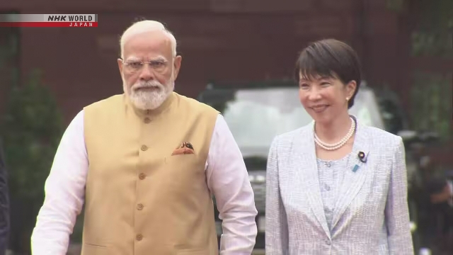 Perdana Menteri Jepang Takaichi Sanae dan Perdana Menteri India Narendra Modi dalam pembicaraan KTT Jepang-India.