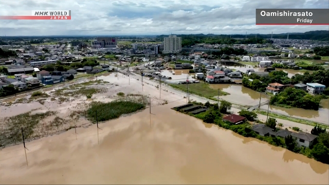 Kondisi dampak banjir dan genangan air setelah rekor hujan lebat di Prefektur Chiba, Jepang