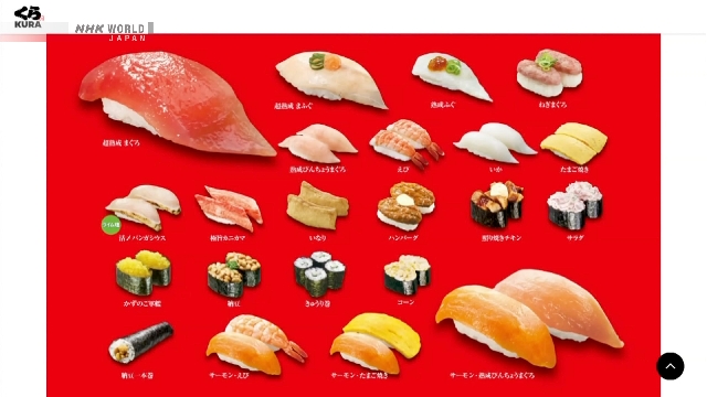 Ilustrasi aneka produk onigiri dan sushi di gerai Jepang