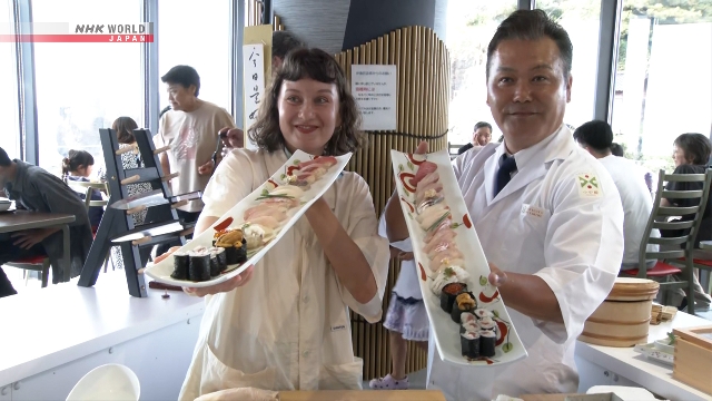 Kristina Minami mengikuti lokakarya pembuatan sushi di Kota Tsuruoka, Prefektur Yamagata