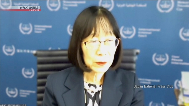 Presiden Mahkamah Pidana Internasional (ICC) Akane Tomoko saat memberikan keterangan dalam konferensi pers