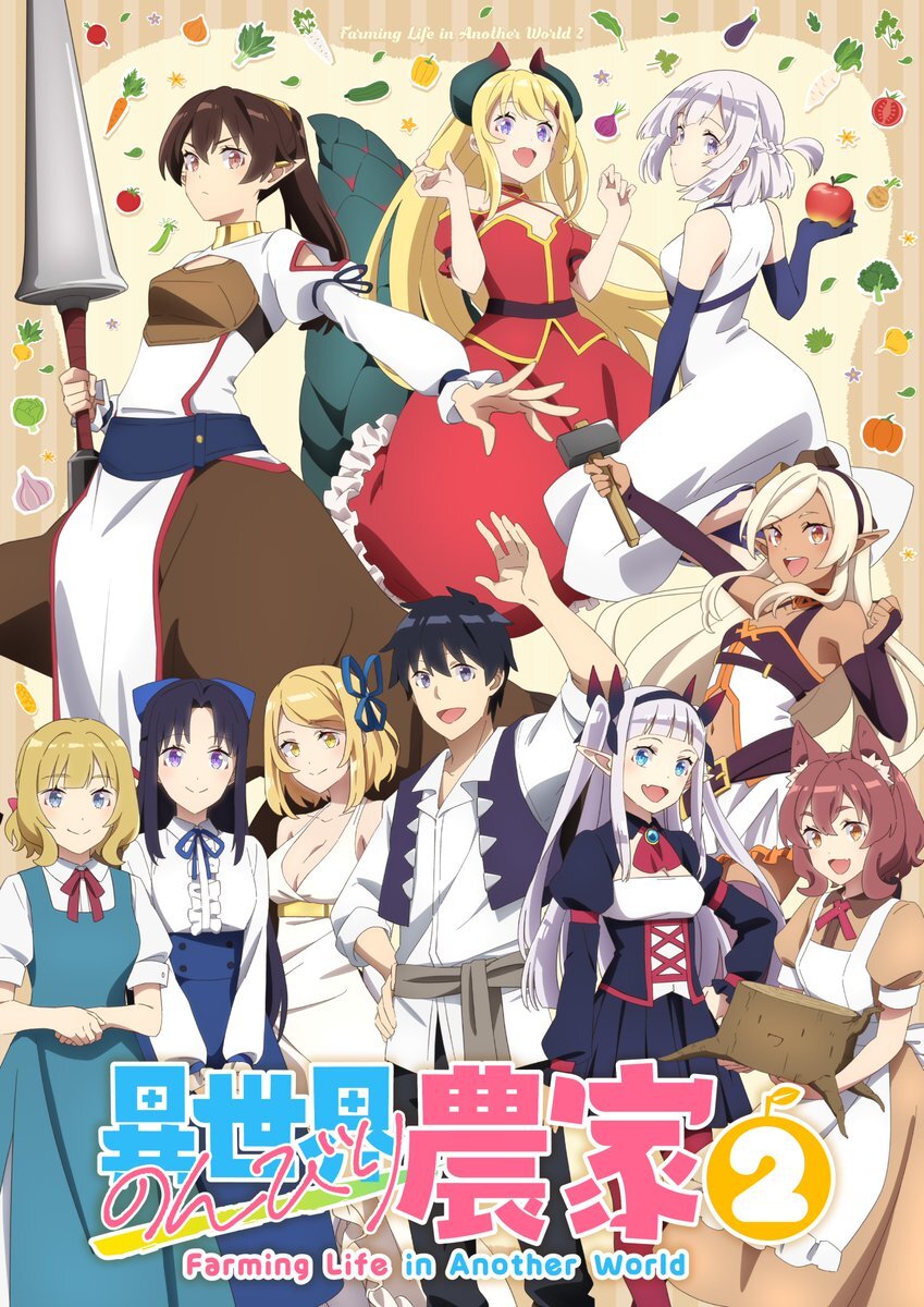 Poster visual utama yang menampilkan para karakter untuk musim kedua anime Isekai Nonbiri Nouka.