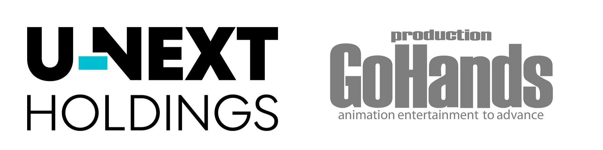 Logo perusahaan U-Next Holdings dan studio animasi GoHands yang kini resmi bergabung.