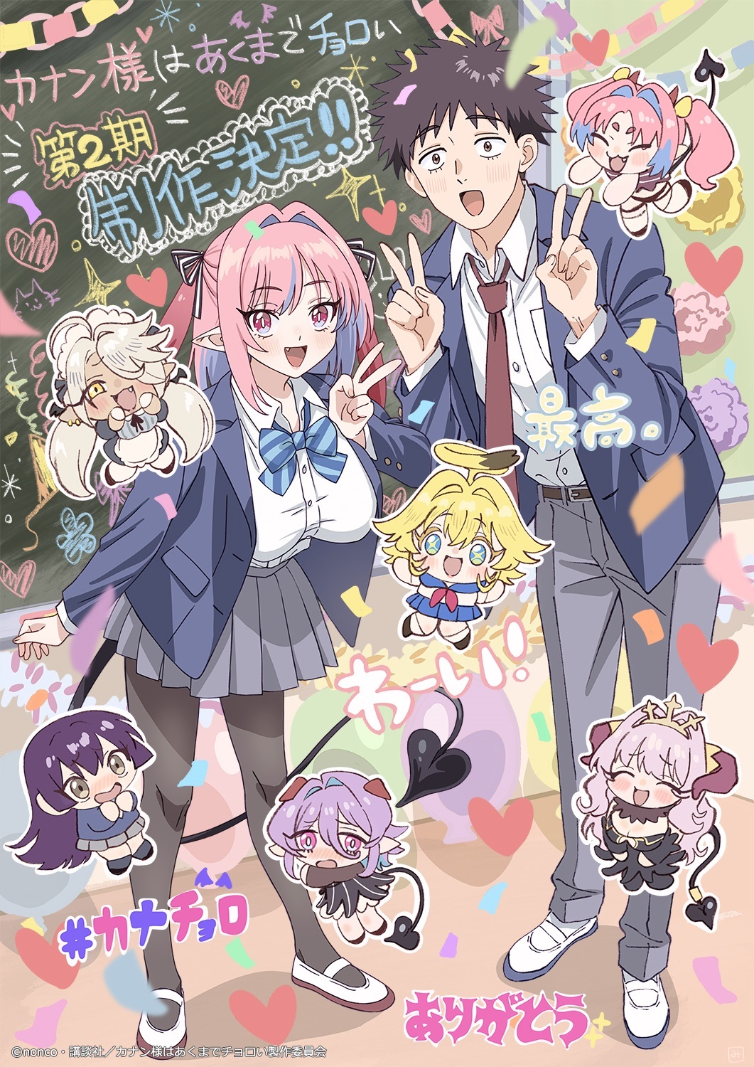 Ilustrasi peringatan Kanan-sama wa Akumade Choroi dengan Kanan dan tokoh utama lainnya